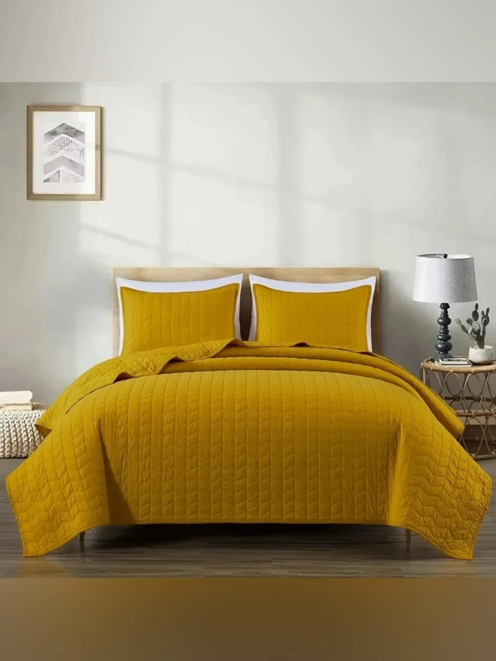 Mustard Yellow King 3 piece Quilted Bedspread Set 100% cotton